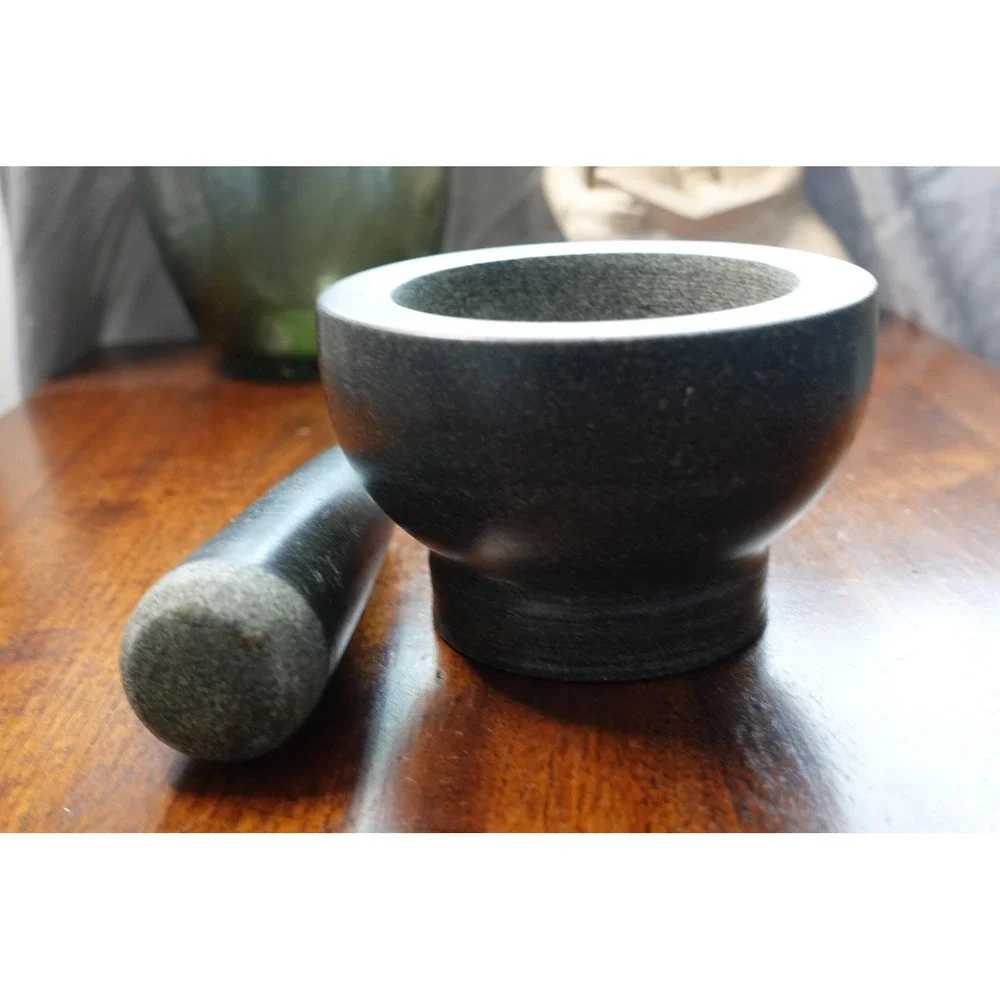 solid stone large‎ mortar and pestle set- kitchen herb crusher and spice grinder